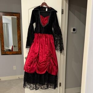 Elegant Black and Red Lace Maxi Dress, Dracula, countess